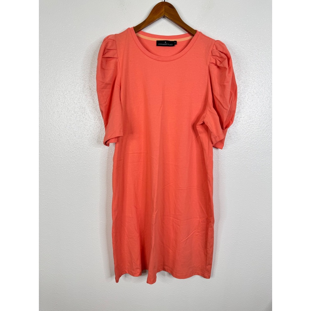 Pomander Place Stella Dress Coral Pink Cotton Puff Sleeve T-Shirt Shift XL